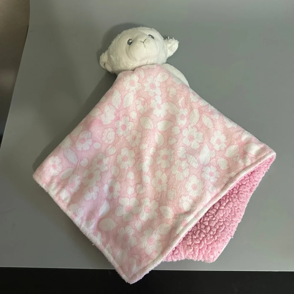 Laura Ashley Baby Lamb Security Blanket Pink Floral Sherpa Fleece Lovey Plush